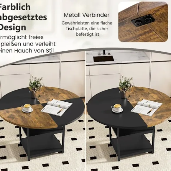 Rundt spisebord med opbevaring, 120 cm, metalstel