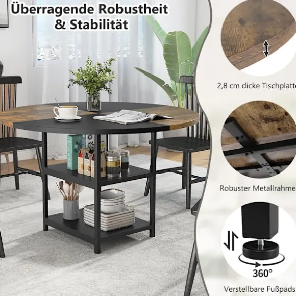 Rundt spisebord med opbevaring, 120 cm, metalstel