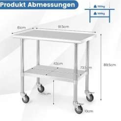 Rustfrit stål bord arbejdsbord køkkenbord rustfrit stål sølv 91,5 x 61 x 88,5 cm