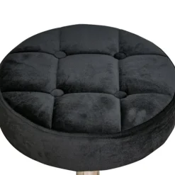 Salonstol med hjul Rullende skammel Højdejusterbar Drejelig Salonstol Fløjl Touch Foam Krom Base Sort 35 x 35 x 49-61 cm