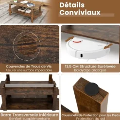 Salontable Basse med 2 Niveaux COSTWAY, Lameltræ, Opbevaringshylde, Rektangulær Accentbord Totalbelastning 120KG, Valnød
