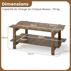 Salontable Basse med 2 Niveaux COSTWAY, Lameltræ, Opbevaringshylde, Rektangulær Accentbord Totalbelastning 120KG, Valnød