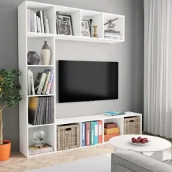 Sammenhængende bibliotek - Eksklusivt hus - Mat hvid - 12 rum - 180x30x180 cm Matt vit