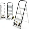 Sammenklappelig Aluminiumstrinladder 3 Trin COSTWAY - Store Skridsikre Trin - 6 Gummihjul - 250 kg - Lager, Kontor