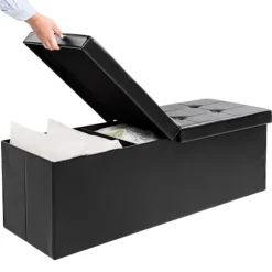 Sammenklappelig opbevaringsbænk – sort, 115x38x38cm, 100L kapacitet