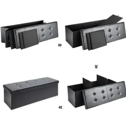 Sammenklappelig opbevaringsbænk – sort, 115x38x38cm, 100L kapacitet