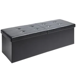 Sammenklappelig opbevaringsbænk – sort, 115x38x38cm, 100L kapacitet