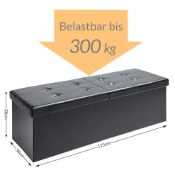 Sammenklappelig opbevaringsbænk – sort, 115x38x38cm, 100L kapacitet