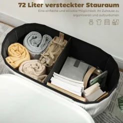 Sammenklappelig opbevaringsbænk med fløjlslook, cremefarvet, 76x38x35 cm