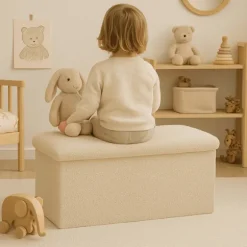 Sammenklappelig opbevaringsbænk med teddystof, 2-personers