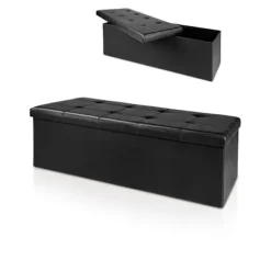 Sammenklappelig opbevaringsbænk, sort, 115x38x38cm, MDF
