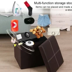 Sammenklappelig ottoman/skammel med opbevaring 30cm - Brun