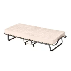 Sammenklappelig seng 90x200 cm COSTWAY, Sengestruktur med 4 hjul til gæster, 10 cm ortopædisk memory skum madras, Belastning 120 kg, Beige Färger: Svart + Beige | Fyndiq