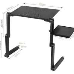 Sammenklappeligt laptopbord i aluminiumslegering, kompakt letvægtsdesign med køleventilator til brug i seng, sofa og ved bord