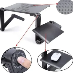 Sammenklappeligt laptopbord i aluminiumslegering, kompakt letvægtsdesign med køleventilator til brug i seng, sofa og ved bord