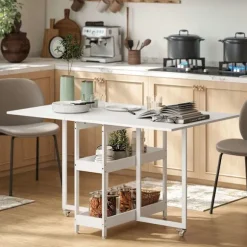 Sammenklappeligt spisebord, industrielt design, plads til 4, hvid