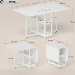 Sammenklappeligt spisebord, industrielt design, plads til 4, hvid