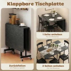Sammenklappeligt spisebord, plads til 6, sort stålstel, pladsbesparende