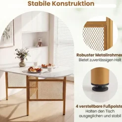 Sammenklappeligt spisebord til 6-8 personer, pladsbesparende, hvid/guld