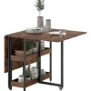 Sammenklappeligt spisebord i industrielt design, til op til 4 personer, åbne hylder, fleksibelt, metal, spånplade, brun
