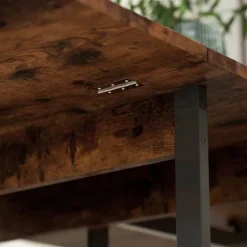 Sammenklappeligt spisebord i industrielt design, til op til 4 personer, åbne hylder, fleksibelt, metal, spånplade, brun