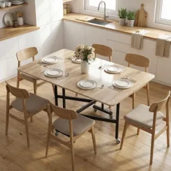 Sammenklappeligt spisebord til 6 personer, egetræsfinish, pladsbesparende design