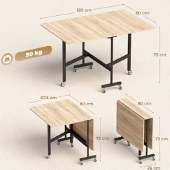 Sammenklappeligt spisebord til 6 personer, egetræsfinish, pladsbesparende design