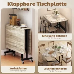 Sammenklappeligt spisebord til 6 personer, egetræsfinish, pladsbesparende design