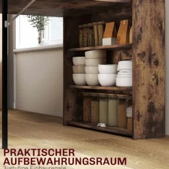 Sammenklappeligt spisebord med hylde, industriel stil, pladsbesparende, 80x90x93 cm