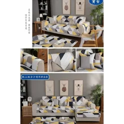 Segmenteret sofaovertræk til hjørnesofa, sofaovertræk til børn hund kat, geometrisk trykt bomuldssofa-trekant 110×180cm