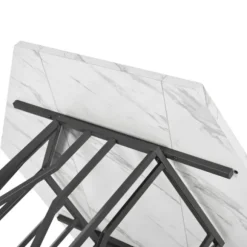 Sekskantet spisebord med marmorplade og sort metalstel, moderne sofabord til spisestue/stue Black White