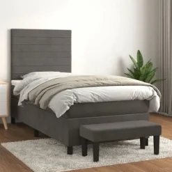 Seng - Maison Exclusive - 90x200 cm - Mørkegrå velour - Pocketfjedre madras - Justerbar hovedgærde