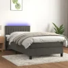 Seng med lameller med madras - 100x200 cm - Mørkegrå velour - Farverig LED-stribe - 2 pladser