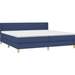 Seng med lameller og madras - Blå - 200x200 cm - Justerbar hovedgærde - Topmadras inkluderet