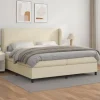 Seng med lameller og madras - Eksklusivt hjem - 200 x 200 cm - Cremefarvet kunstlæder - Justerbar hovedgærde