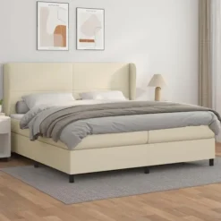Seng med lameller og madras - Eksklusivt hjem - 200 x 200 cm - Cremefarvet kunstlæder - Justerbar hovedgærde