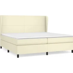 Seng med lameller og madras - Eksklusivt hjem - 200 x 200 cm - Cremefarvet kunstlæder - Justerbar hovedgærde