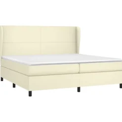 Seng med lameller og madras - Eksklusivt hjem - 200 x 200 cm - Cremefarvet kunstlæder - Justerbar hovedgærde