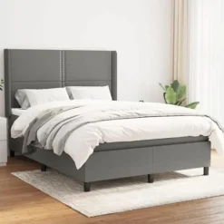 Seng med lameller og madras - 140x200cm - Justerbar hovedgavl - Mørkegrå - Pocketfjedre