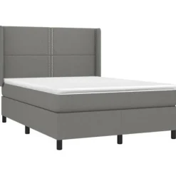 Seng med lameller og madras - 140x200cm - Justerbar hovedgavl - Mørkegrå - Pocketfjedre