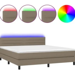 Seng med lameller og madras - Eksklusiv Hjem - 180x200 cm - Taupe Stoff - Farverig LED