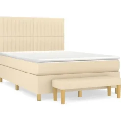 Seng med madras - Eksklusivt hus - 140x200 cm - Justerbar hovedgærde - Creme farvet stof - 2 personer