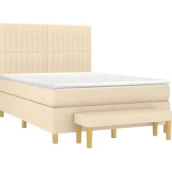 Seng med madras - Eksklusivt hus - 140x200 cm - Justerbar hovedgærde - Creme farvet stof - 2 personer