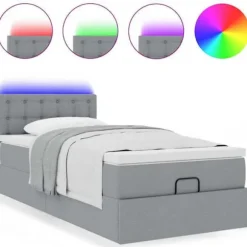 Seng Ottoman - Maison Exclusive - 80x200cm - Fjedermadras - Indbyggede LED-lys Ljusgrå, vit
