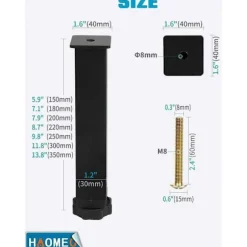 Sengeben, Universelle lamelbundsfødder Højde: 35 cm (+2 cm) Justerbar, 15-35 cm i 3x3 cm til rammer med M8×60 mm bolt (4 stk.)