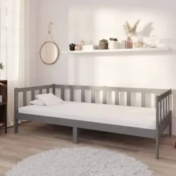 Sengebænk - Eksklusivt Hus - Madras 90x200 cm - Massivt fyrretræ - Vaskbare betræk Grå