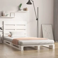 Sengebund - Eksklusivt Hus - Massiv fyrretræ - 90x200 cm - Hvid - 1 plads Vit