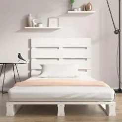 Sengebund - Eksklusivt Hus - Massiv fyrretræ - 90x200 cm - Hvid - 1 plads Vit