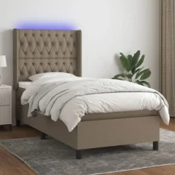 Sengebund med lameller - Eksklusivt hjem - Pocketfjedermadras - Farvet LED - 80x200cm Taupe