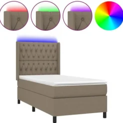 Sengebund med lameller - Eksklusivt hjem - Pocketfjedermadras - Farvet LED - 80x200cm Taupe